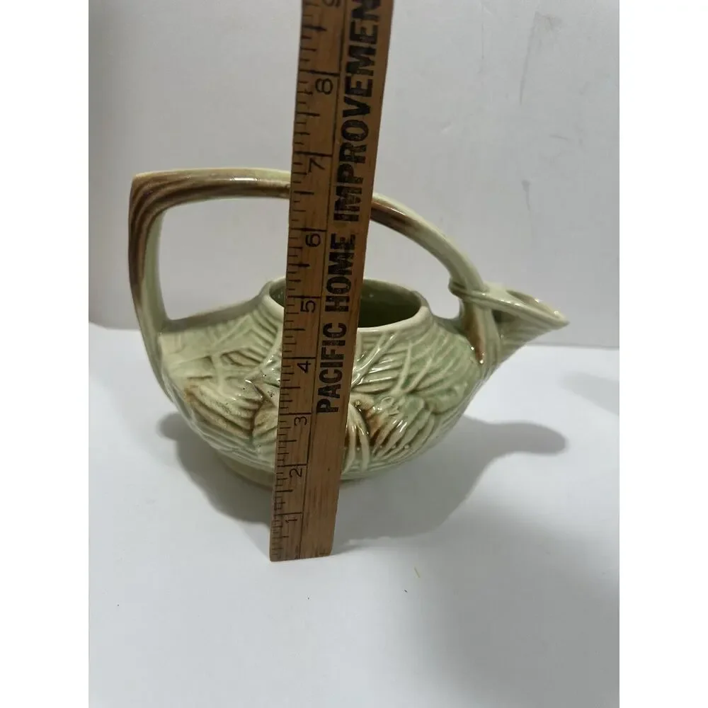 Vintage McCoy Pottery Teapot No Lid‎ + Creamer Cone in Green & Brown